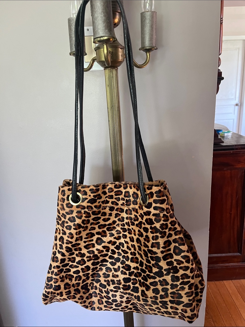 Leather Calf Hair Leopard Print Tote Bag